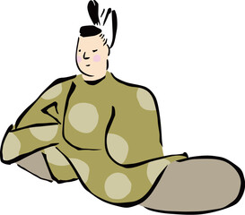 座っている和服の男性イラスト｜浮世絵風の人物ベクター素材