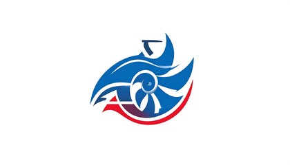 Obraz premium Dynamic Ram Logo Design with Blue and Red Accents.