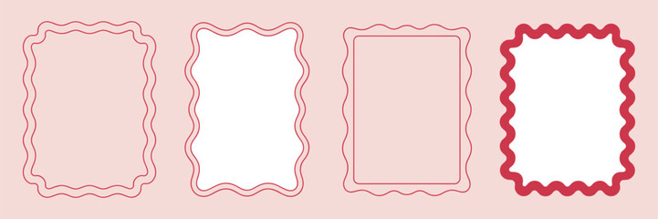 Wavy edge shapes frame, vector illustration isolated on white, squiggle curve doodle rectangle and oval sketch for design. © ayat 02