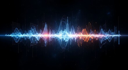 Abstract digital visualization of glowing blue and orange sound waves on a dark background.
