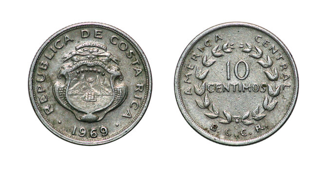 Coin 10 centimos. 1969 year. Republic of Costa Rica