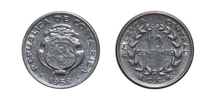 Coin 10 centimos. 1958 year. Republic of Costa Rica
