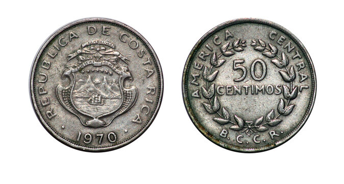 Coin 50 centimos. 1971 year. Republic of Costa Rica