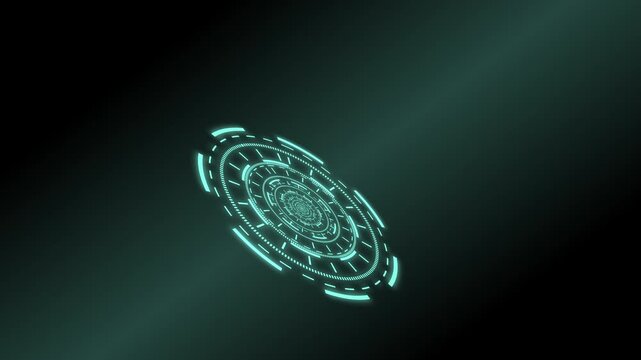 Premium turquoise corkscrew loop. Sci-fi hud progress data stream visual. Elegant hexagonal geometry for futuristic interface overlays 4K