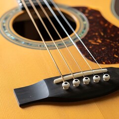 Obraz premium Close-up of Acoustic Guitar Bridge and Sound Hole.