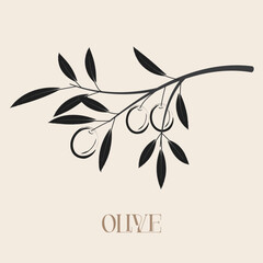 Minimalist Black Olive Branch Silhouette Vector Art