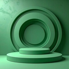 Fototapeta premium A green 3D rendering of concentric circles forming a podium against a matching green wall and floor