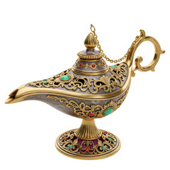 Ornate antique oil lamp with colorful gemstones for Ramadan Eid celebration