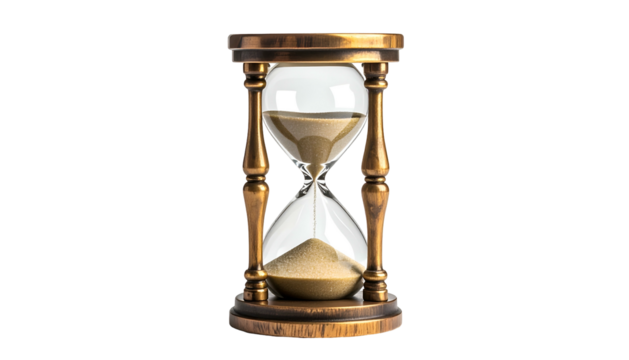 A detailed, isolated hourglass filled with sand, showing time passing - Powered by Adobe