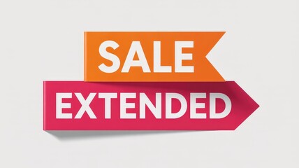Bright orange and magenta graphic banners displaying sale extended in bold white letters with soft shadows on a clean white backgr