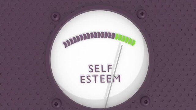 Self esteem meter showing high levels. Boosting self esteem, confidence, happiness, inspiration, success and positive affirmation concept