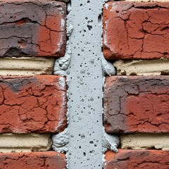 Close-up of Brick Wall with Fresh Mortar Filling.