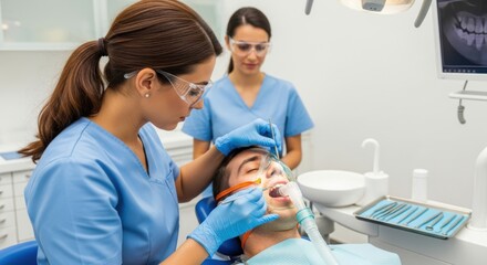 Obraz premium Dental professionals conducting a dental check-up