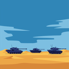 vector illustration of war with tanks in the desert