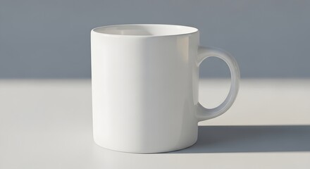Obraz premium A white coffee mug on a grey surface viewed from the side with a simple background