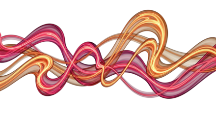 Vibrant pink and orange wavy lines intertwined, abstract design element, isolated on transparent background with studio lighting