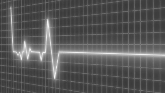 Digital heartbeat monitor showing a flatline with a brief spike animation