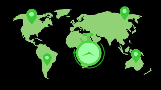 Global Time Management Concept with World Map Animation