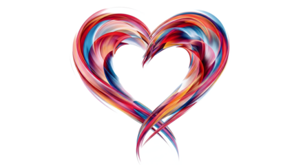 Vibrant colorful heart shape with swirling brushstrokes, isolated on transparent background with soft lighting and warm tones, creating a peaceful atmosphere