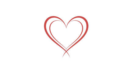 Red heart symbol with double outline, isolated on transparent background with soft lighting and minimalist composition