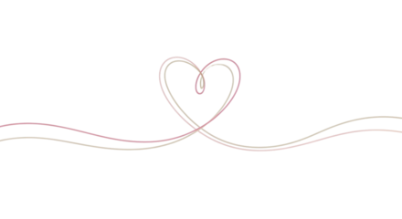 Delicate pink and beige heart outline with wavy lines, isolated on transparent background with soft natural lighting and minimalist composition