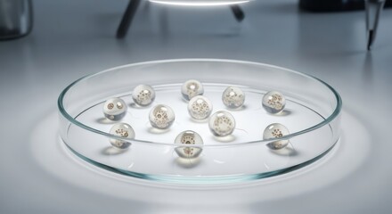 Microscopic analysis of cellular structures within transparent spheres in petri dish illumination,