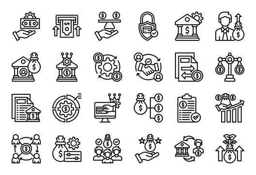 Cash Management Icon Collection Set. Clean Outline Icon Vector Illustration.