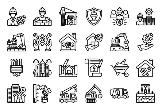Construction Service Icon Collection Set. Clean Outline Icon Vector Illustration.