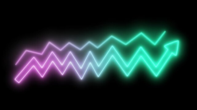 Neon Zigzag Arrow Symbolizing Growth, Arrow Graph Animation Showing Business Growth in Glowing Bars