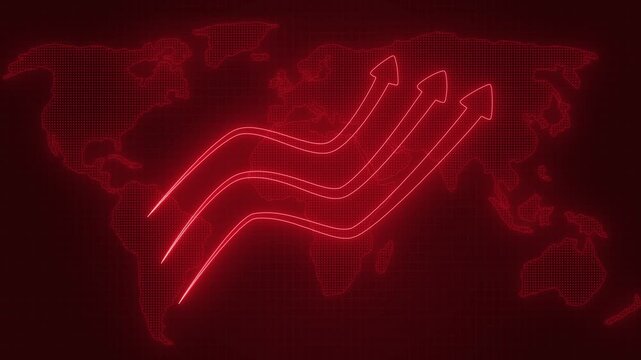 Digital world map with neon arrows, Neon Light Business Arrow Graph Bar Chart Animation
