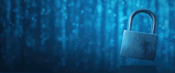 Padlock symbolizing security, protecting privacy and data in a digital environment with blue bokeh background