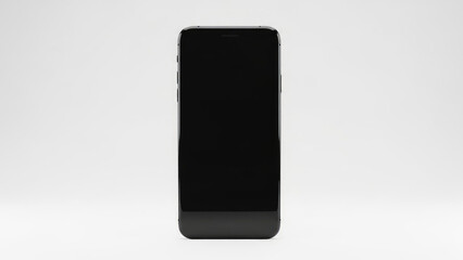 Modern Black Smartphone Displaying Blank Screen on White Background.
