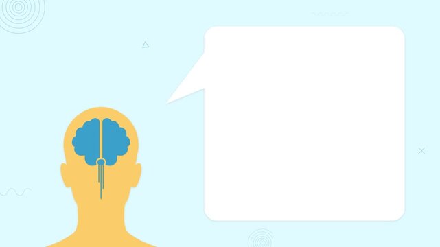 Human brain thinking, animated speech bubble, thought cloud, copy space for text