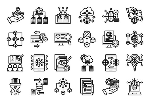 Blokchain Network Icon Collection Set. Clean Outline Icon Vector Illustration.