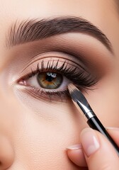 Close-up of Eye Makeup Application with Brush for Beauty.