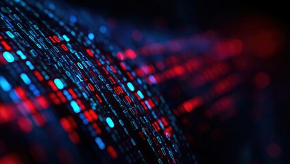 Binary code flowing across a dark background, representing digital information, networking, and futuristic computing concepts