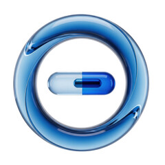 Blue and white capsule inside a swirling blue liquid circle isolated on transparent background