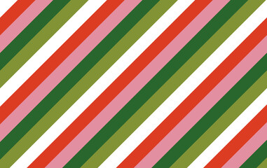 Christmas background with festive striped pattern. Vector illustration of retro pink, green, and red striped Christmas wallpaper for greeting cards, web banners, invitations.