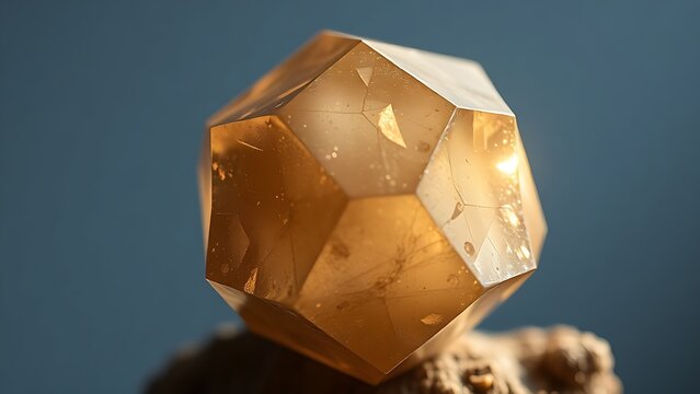 condoning. A naturally formed icosahedral crystal mineral, refracting geometric light in soft natural lighting against a clean background. STEM education sheets.
