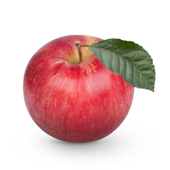 Fresh apple wiyh leaves isolated on transparent background. (.PNG)