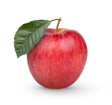 Fresh apple wiyh leaves isolated on transparent background. (.PNG)