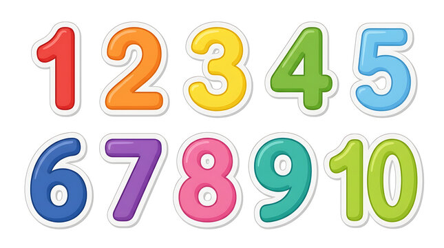 Colorful Cartoon Numbers One to Ten for Kids Education.
