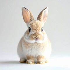 Obraz premium Adorable White and Tan Rabbit Sitting Indoors.