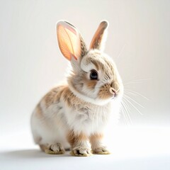 Fototapeta premium Adorable White and Tan Rabbit with Ears Up.