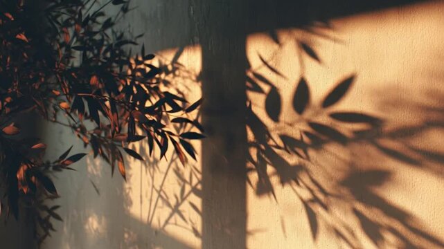 Warm sunlight filtering through leafy shadows on a wall