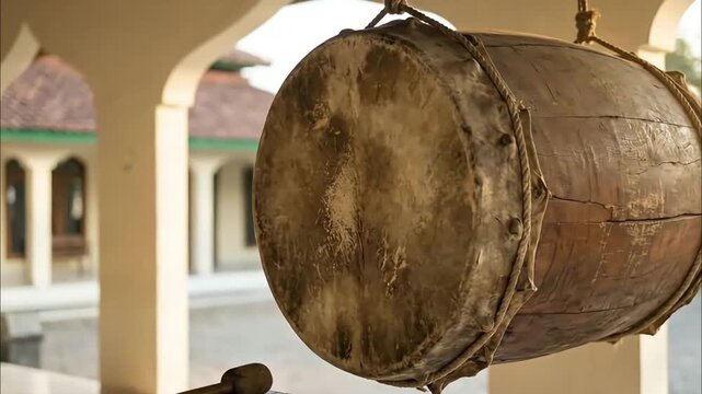 Still life photography of an old traditional Bedug (large drum) made of cow hide and wood 4K Videos