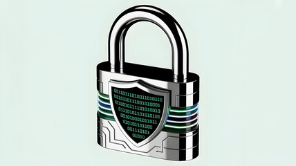 Secure Digital Padlock with Binary Code and Glowing Circuits, representing Cyber Security and Data Protection