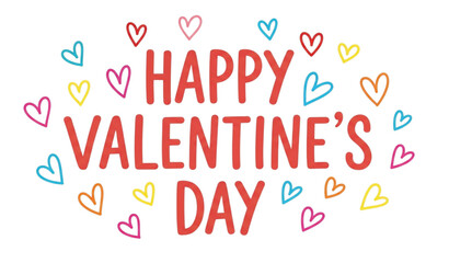 Handwritten Happy Valentine’s Day typography with doodle hearts vector