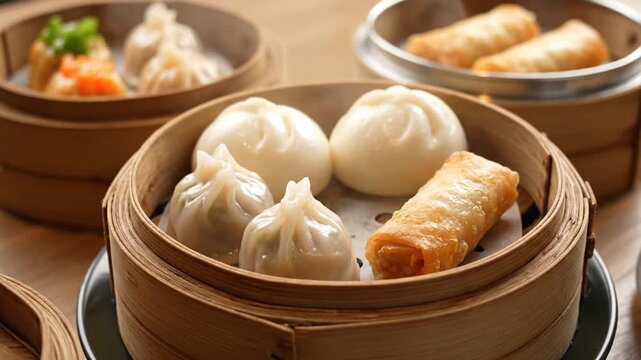 A closeup of a delicious gourmet meal featuring homemade Chinese steamed chicken and healthy dumplings served on a white plate as a savory dinner dish with authentic sauce