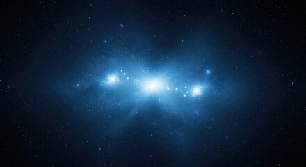 Naklejka premium Bright blue stars shine in the dark of space background
